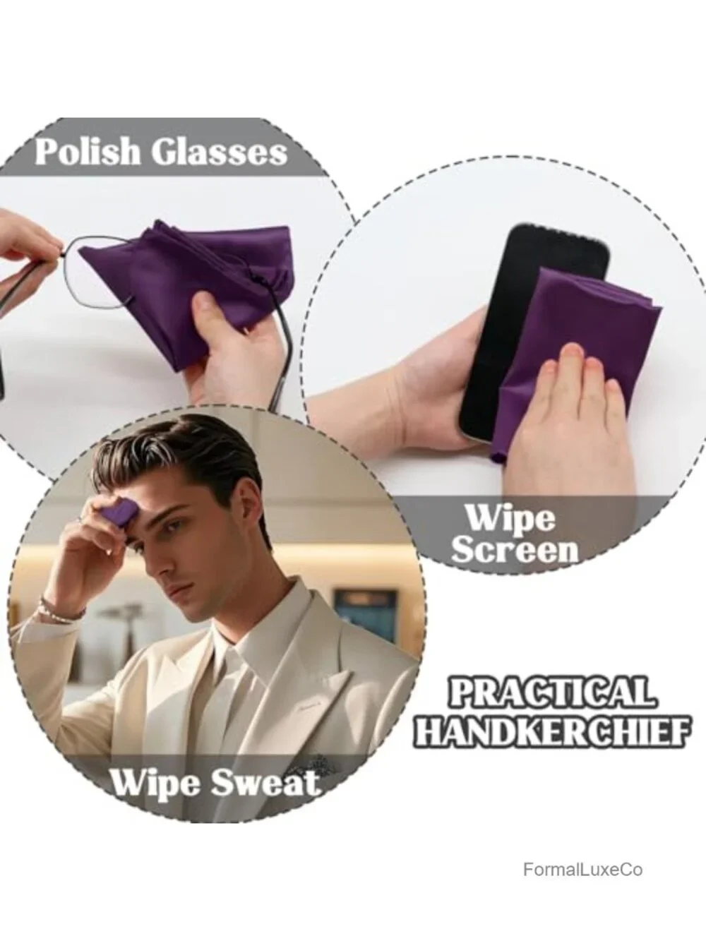 Men's Silk Satin Pocket Square Handkerchief - Easy Fold, Elegant Suit Accessory
